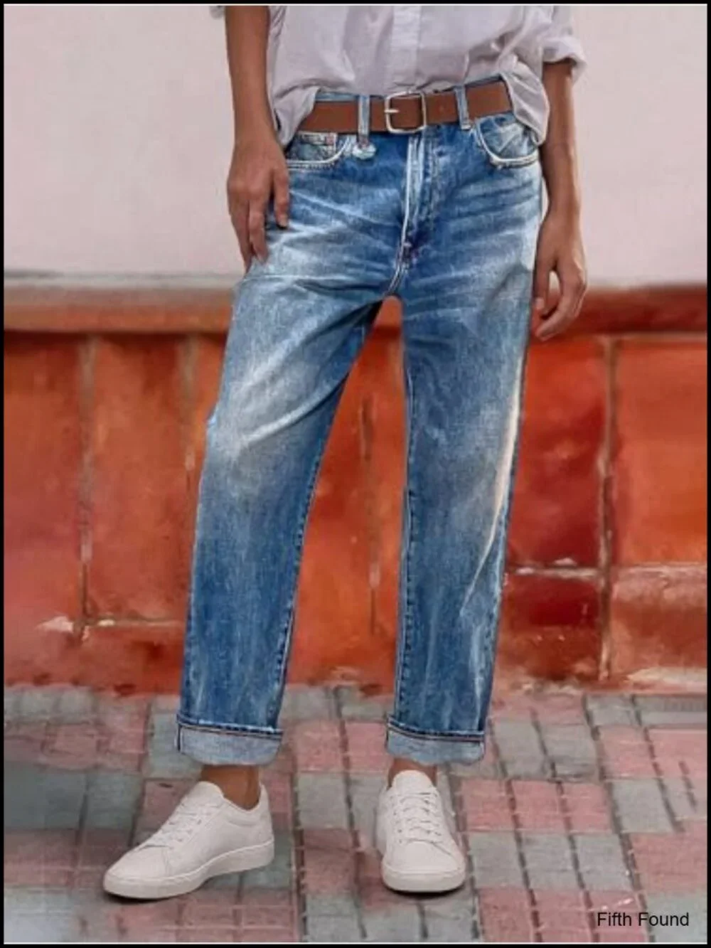 Vintage Wash Raw Hem Mid Waist Straight Leg Crop Jeans